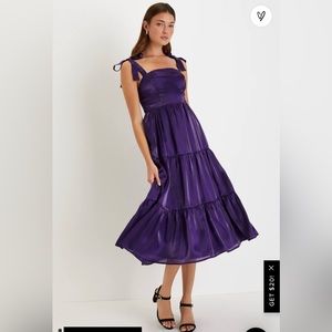 Desirable Darling Shiny Purple Organza Tie-Strap Midi Dress